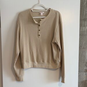 NWOT Joe Fresh Beige Waffle Knit Henley Sweater